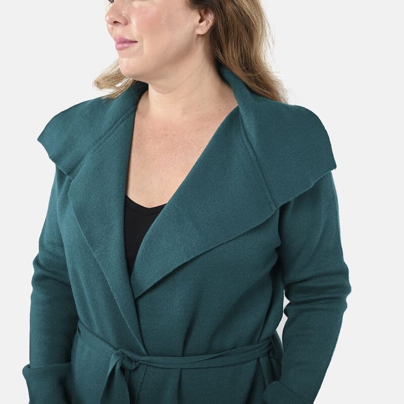 Badgley Mischka Trench Overcoat with Fabric Belt - Teal S
