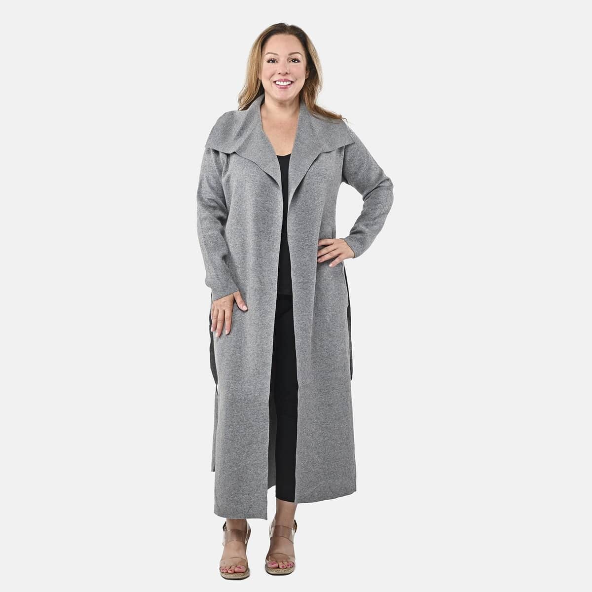 Badgley Mischka Trench Overcoat with Fabric Belt - Gray S image number 0