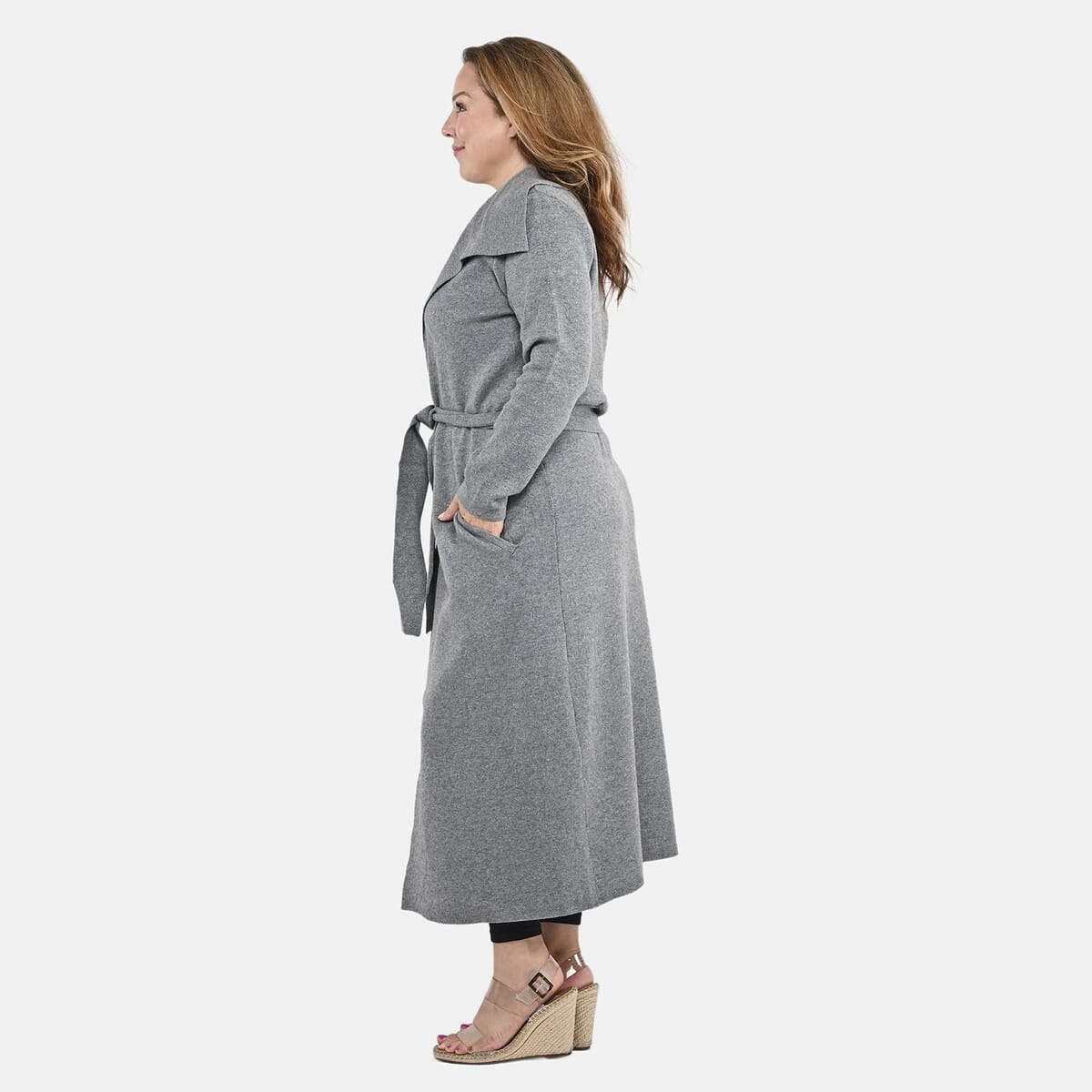 Badgley Mischka Trench Overcoat with Fabric Belt - Gray XL image number 2