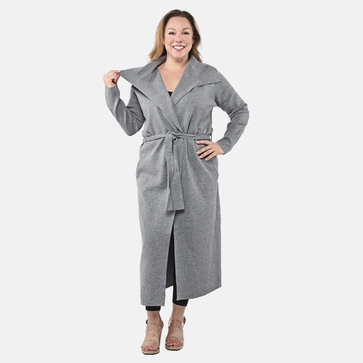Badgley Mischka Trench Overcoat with Fabric Belt - Gray XL image number 3