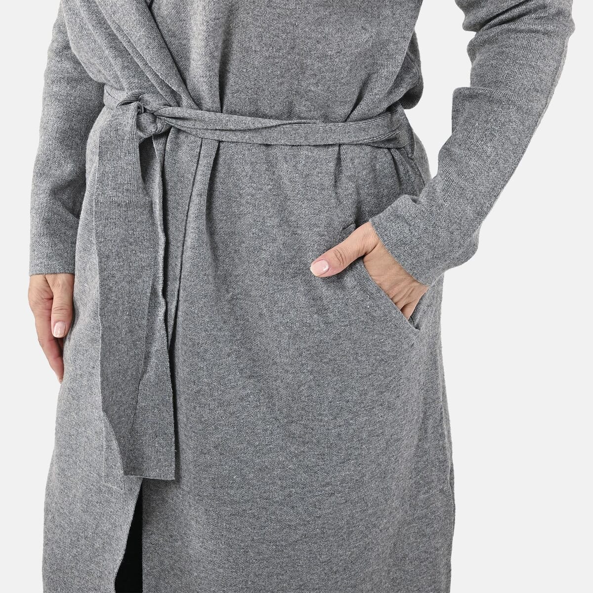 Badgley Mischka Trench Overcoat with Fabric Belt - Gray XL image number 5