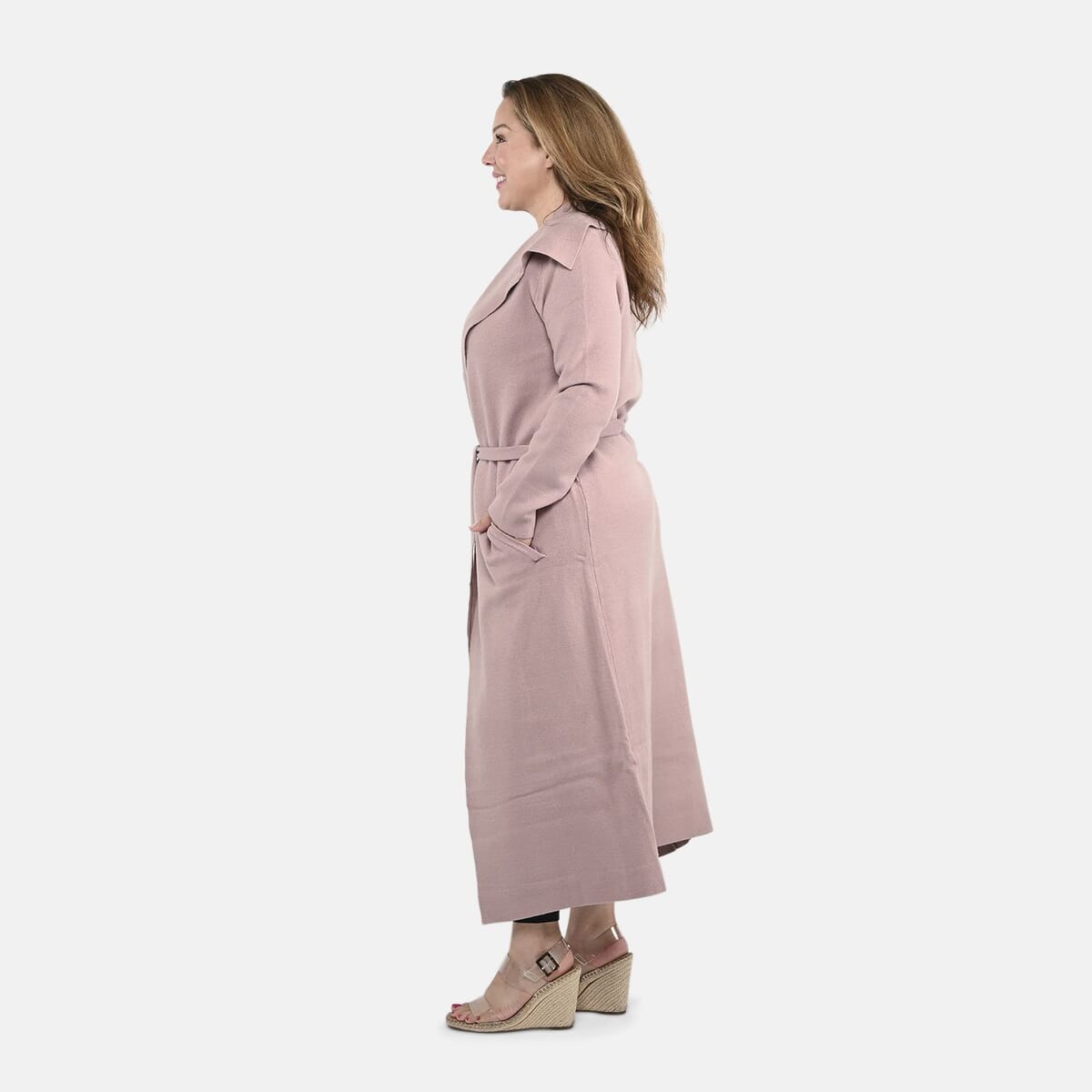 Badgley Mischka Trench Overcoat with Fabric Belt - Blush Pink XL image number 2