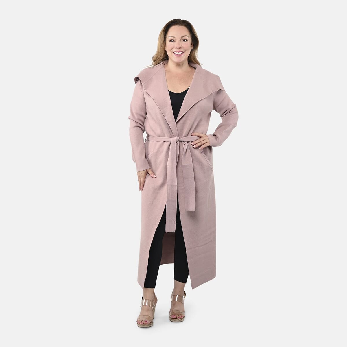 Badgley Mischka Trench Overcoat with Fabric Belt - Blush Pink XL image number 3