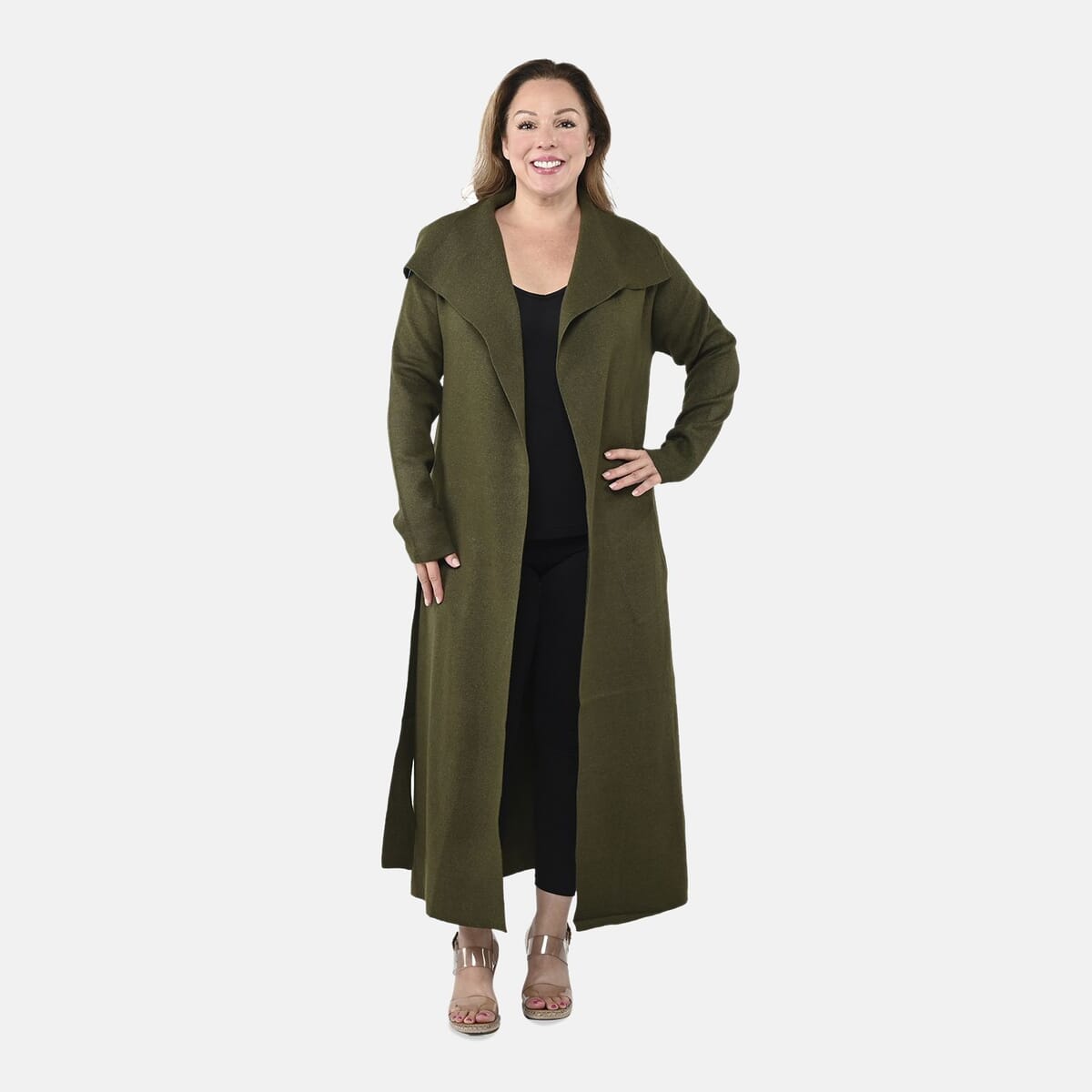 Badgley Mischka Trench Overcoat with Fabric Belt - Olive XL image number 0