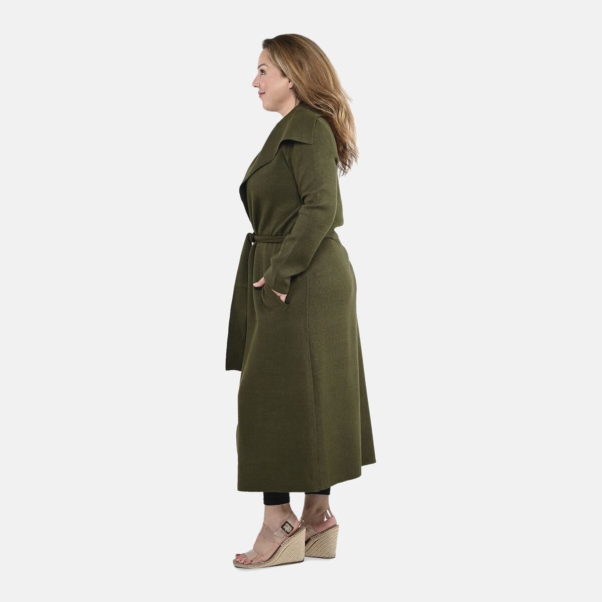 Badgley Mischka Trench Overcoat with Fabric Belt - Olive XL image number 2