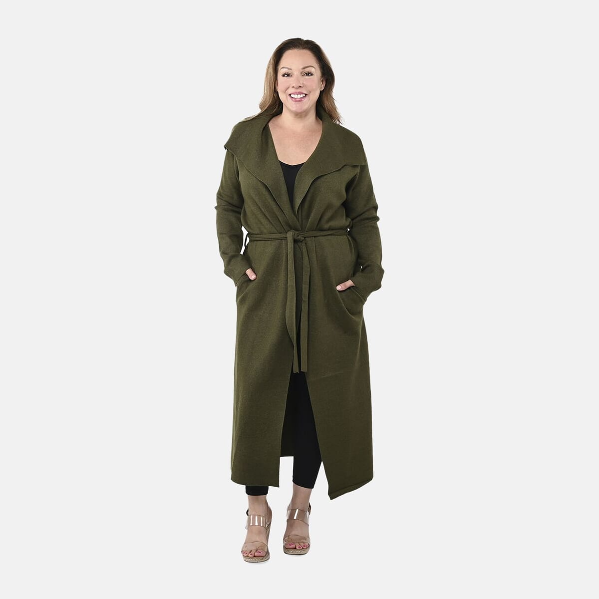 Badgley Mischka Trench Overcoat with Fabric Belt - Olive XL image number 3