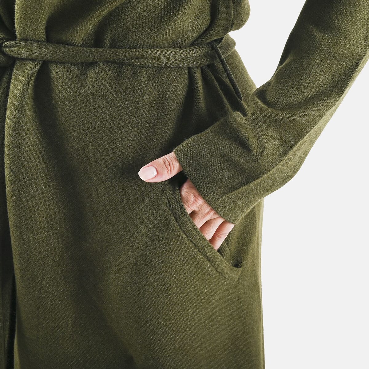Badgley Mischka Trench Overcoat with Fabric Belt - Olive XL image number 5