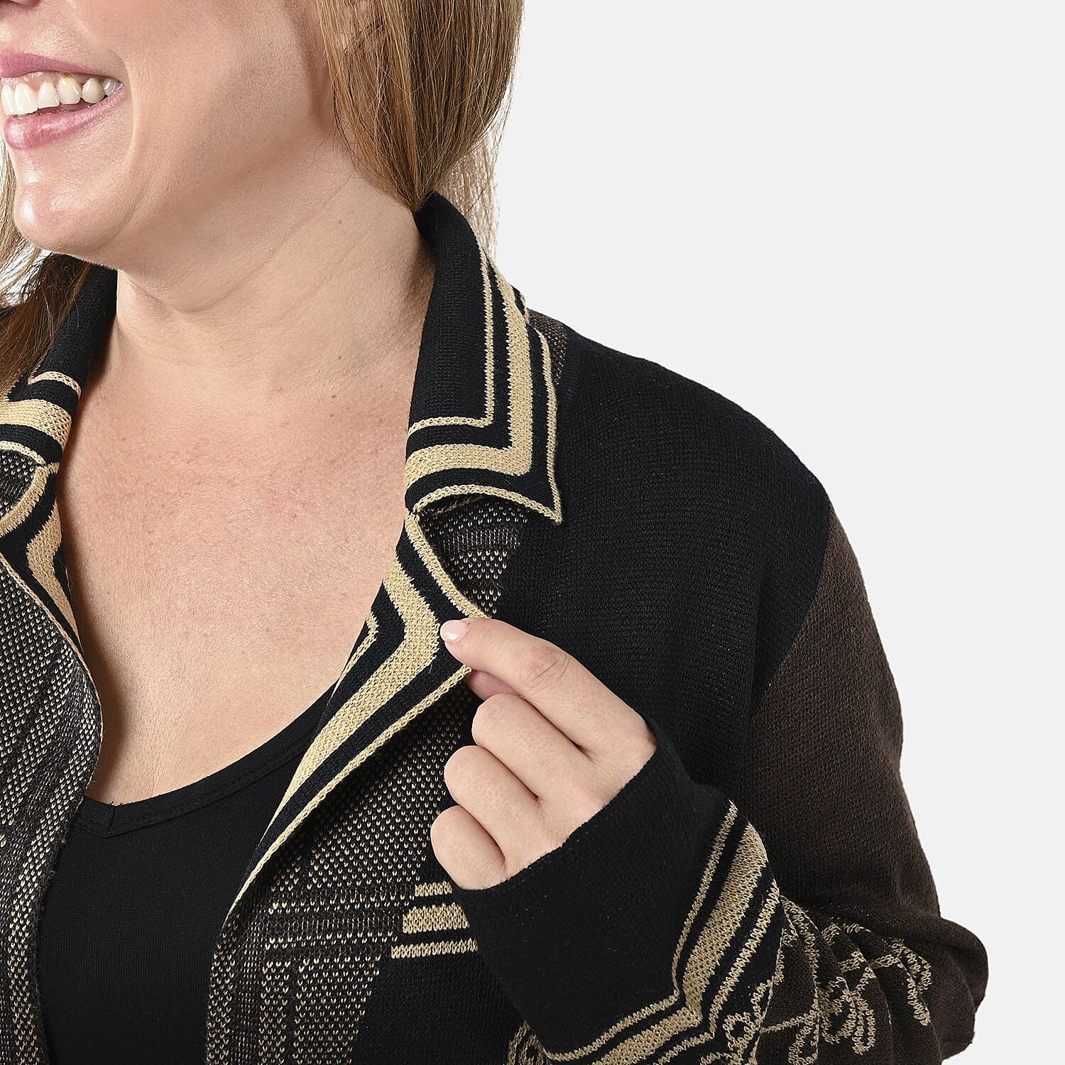 Badgley Mischka Gold Embroidered Baroque Double Knit Jacquard Wool Blend Coat - Black S