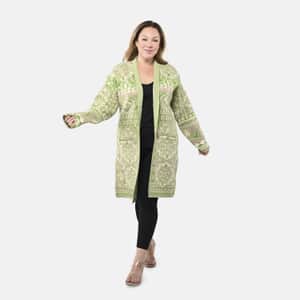 Badgley Mischka Green Eastern Adobe Tapestry Double Knit Jacquard Coat - S