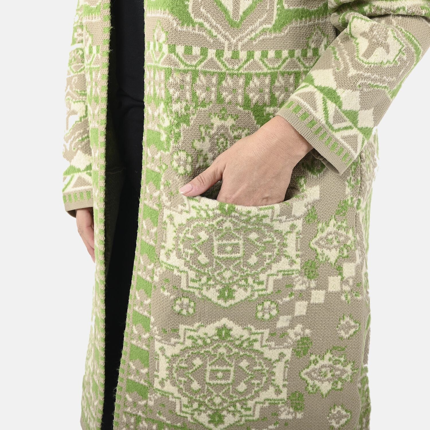 Badgley Mischka Green Eastern Adobe Tapestry Double Knit Jacquard Coat S