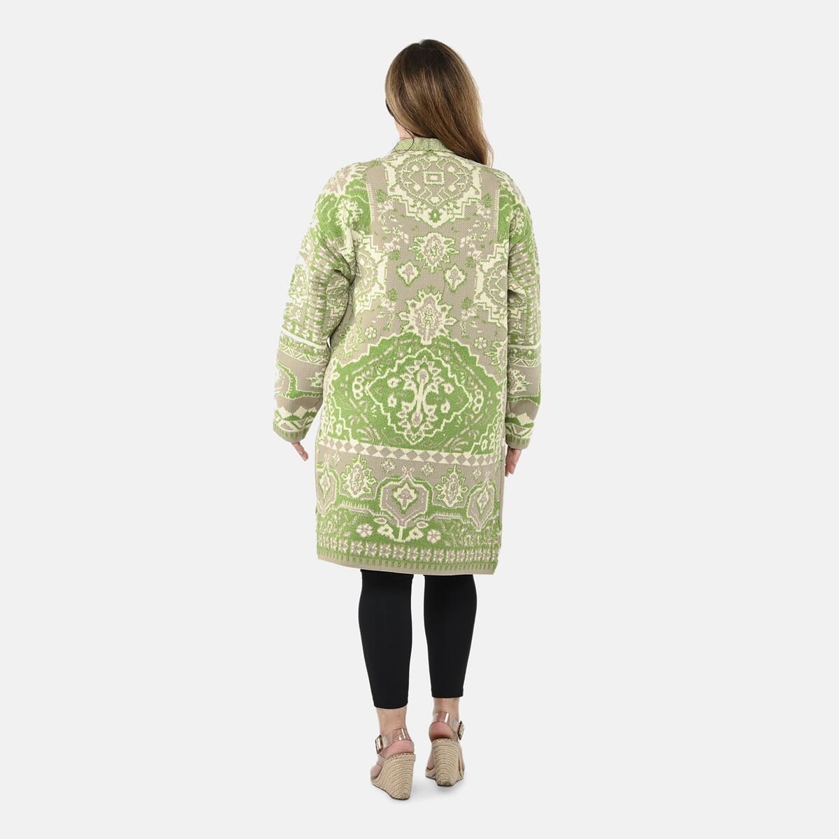 Badgley Mischka Green Eastern Adobe Tapestry Double Knit Jacquard Coat - XL image number 1