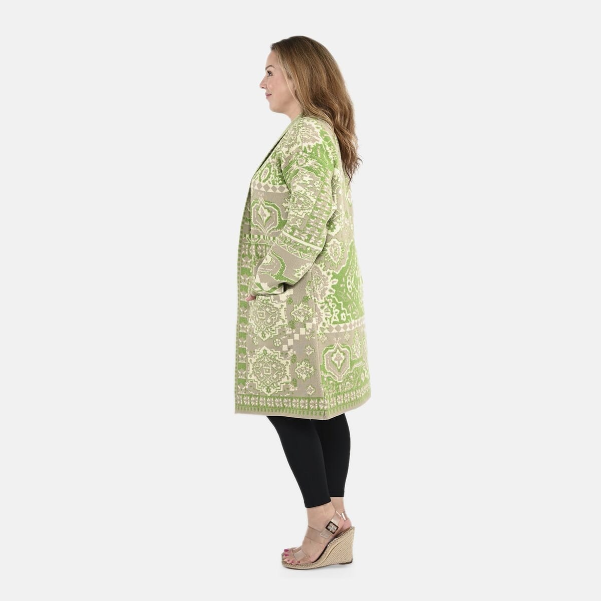 Badgley Mischka Green Eastern Adobe Tapestry Double Knit Jacquard Coat - XL image number 2