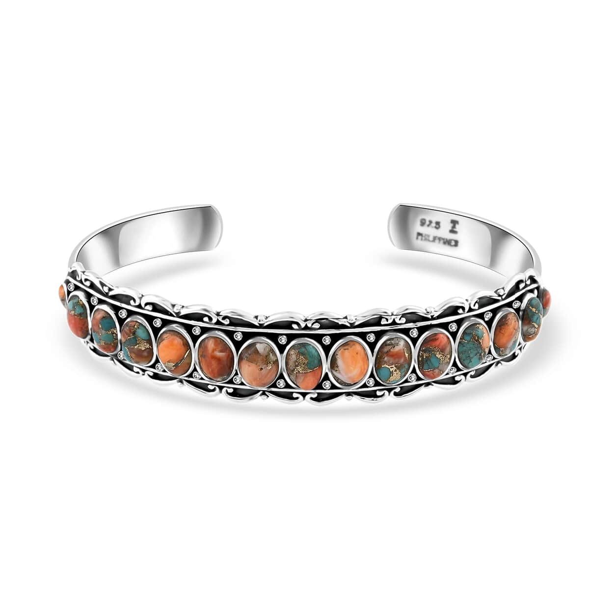 Santa Fe Style Spiny Turquoise 10.75 ctw Cuff Bracelet in Sterling Silver (7.0 In) image number 0