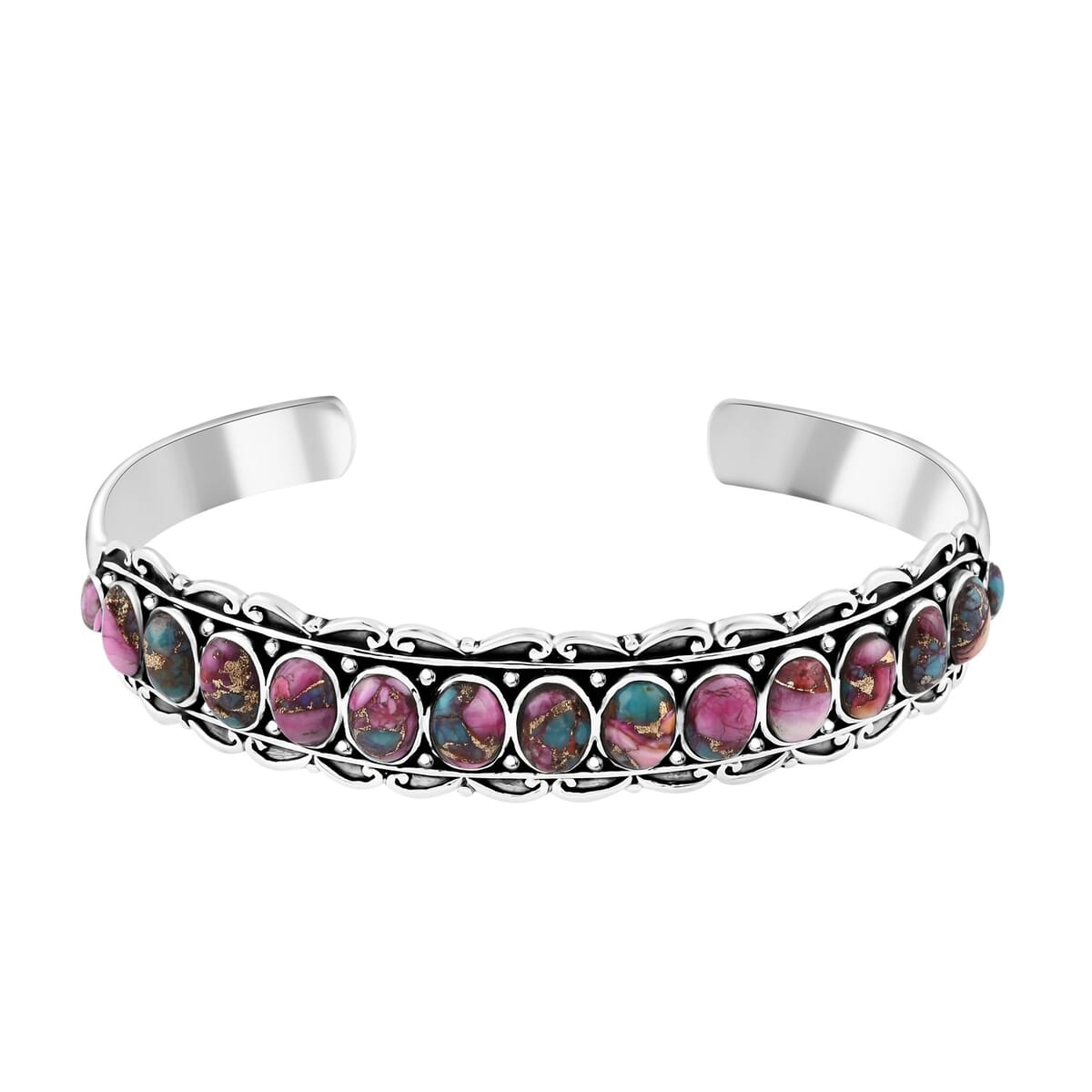 Santa Fe Style Rainbow Turquoise 10.75 ctw Cuff Bracelet in Sterling Silver (7.0 In) image number 0