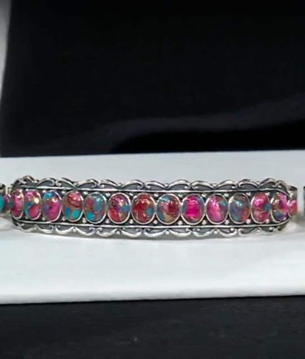 Santa Fe Style Rainbow Turquoise 10.75 ctw Cuff Bracelet in Sterling Silver (7.0 In) image number 4