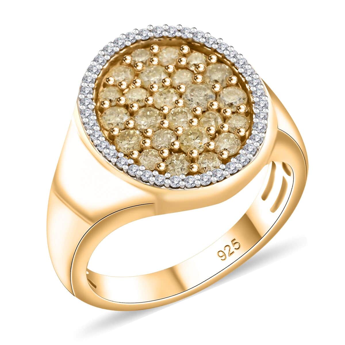 I3 Natural Yellow and White Diamond 1.00 ctw Ring in 14K Yellow Gold Over Sterling Silver (Size 10.0) image number 0