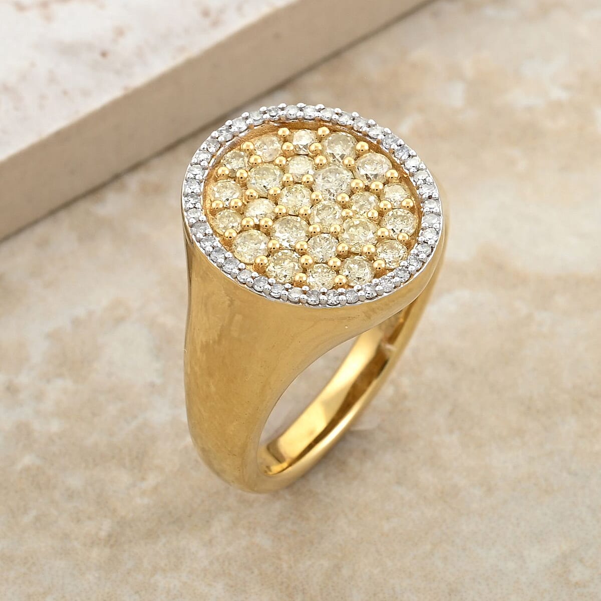 I3 Natural Yellow and White Diamond 1.00 ctw Ring in 14K Yellow Gold Over Sterling Silver (Size 6.0) image number 1