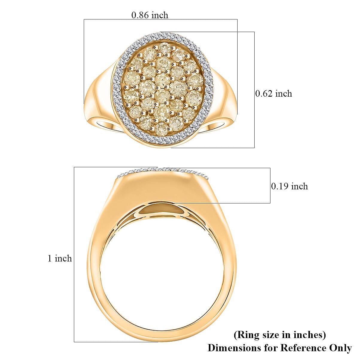 I3 Natural Yellow and White Diamond 1.00 ctw Ring in 14K Yellow Gold Over Sterling Silver (Size 6.0) image number 4