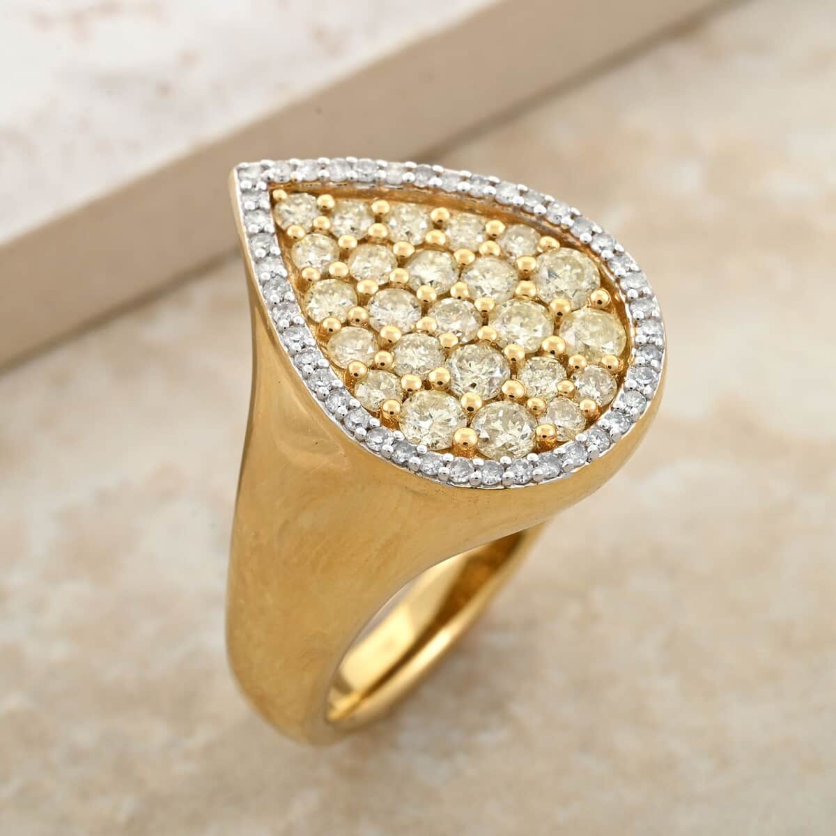 I3 Natural Yellow and White Diamond 1.00 ctw Ring in 14K Yellow Gold Over Sterling Silver (Size 10.0) image number 1