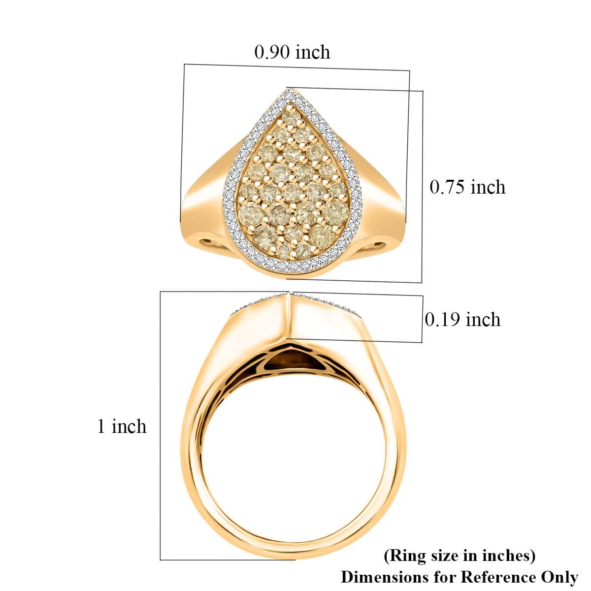 I3 Natural Yellow and White Diamond 1.00 ctw Ring in 14K Yellow Gold Over Sterling Silver (Size 10.0) image number 4