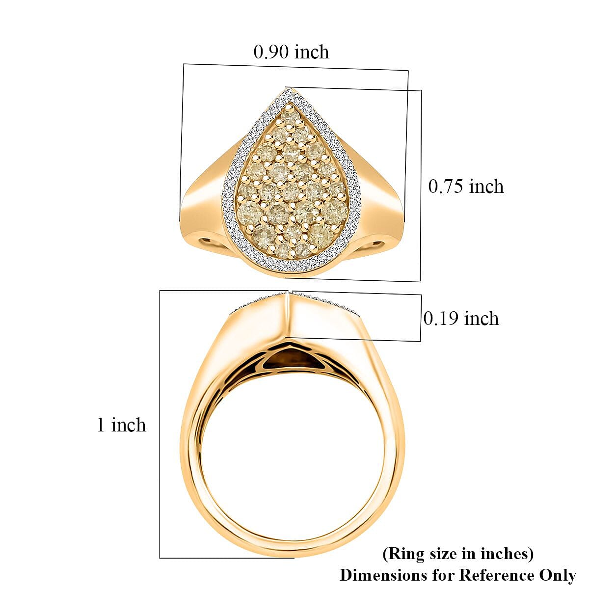I3 Natural Yellow and White Diamond 1.00 ctw Ring in 14K Yellow Gold Over Sterling Silver (Size 6.0) image number 4