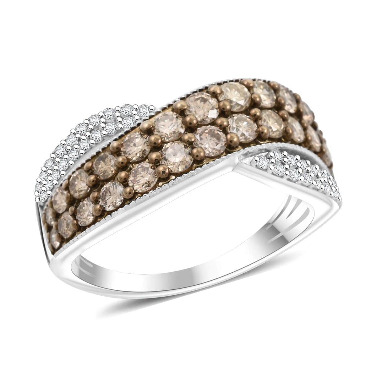 Mumbai Closeout Natural Champagne and White Diamond Ring in Sterling Silver 1.00 ctw image number 0