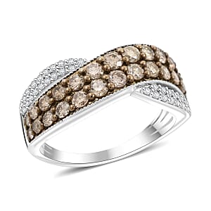 Mumbai Closeout Natural Champagne and White Diamond Ring in Sterling Silver (Size 10.0) 1.00 ctw