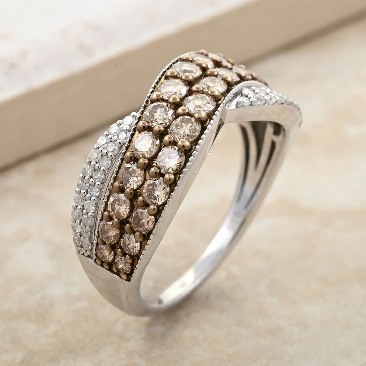 Mumbai Closeout Natural Champagne and White Diamond Ring in Sterling Silver 1.00 ctw image number 1