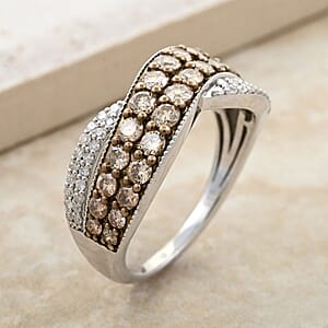 Mumbai Closeout Natural Champagne and White Diamond Ring in Sterling Silver (Size 10.0) 1.00 ctw