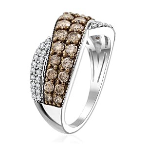 Mumbai Closeout Natural Champagne and White Diamond Ring in Sterling Silver (Size 10.0) 1.00 ctw
