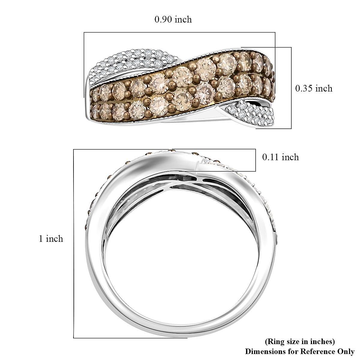 Mumbai Closeout Natural Champagne and White Diamond Ring in Sterling Silver (Size 8.0) 1.00 ctw image number 4