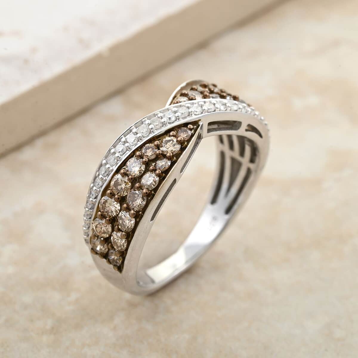 Mumbai Closeout Natural Champagne and White Diamond Ring in Sterling Silver 1.00 ctw image number 1