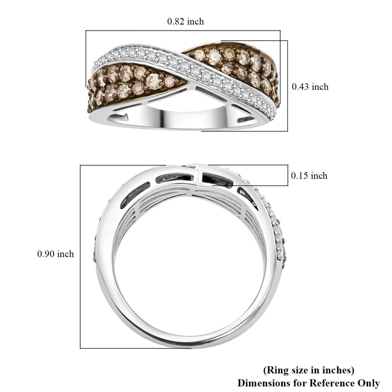 Natural Champagne and White Diamond Bridge Over Ring in Sterling Silver (Size 10.0) 1.00 ctw