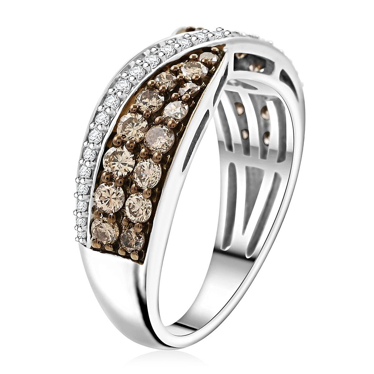 Natural Champagne and White Diamond Bridge Over Ring in Sterling Silver (Size 8.0) 1.00 ctw image number 3