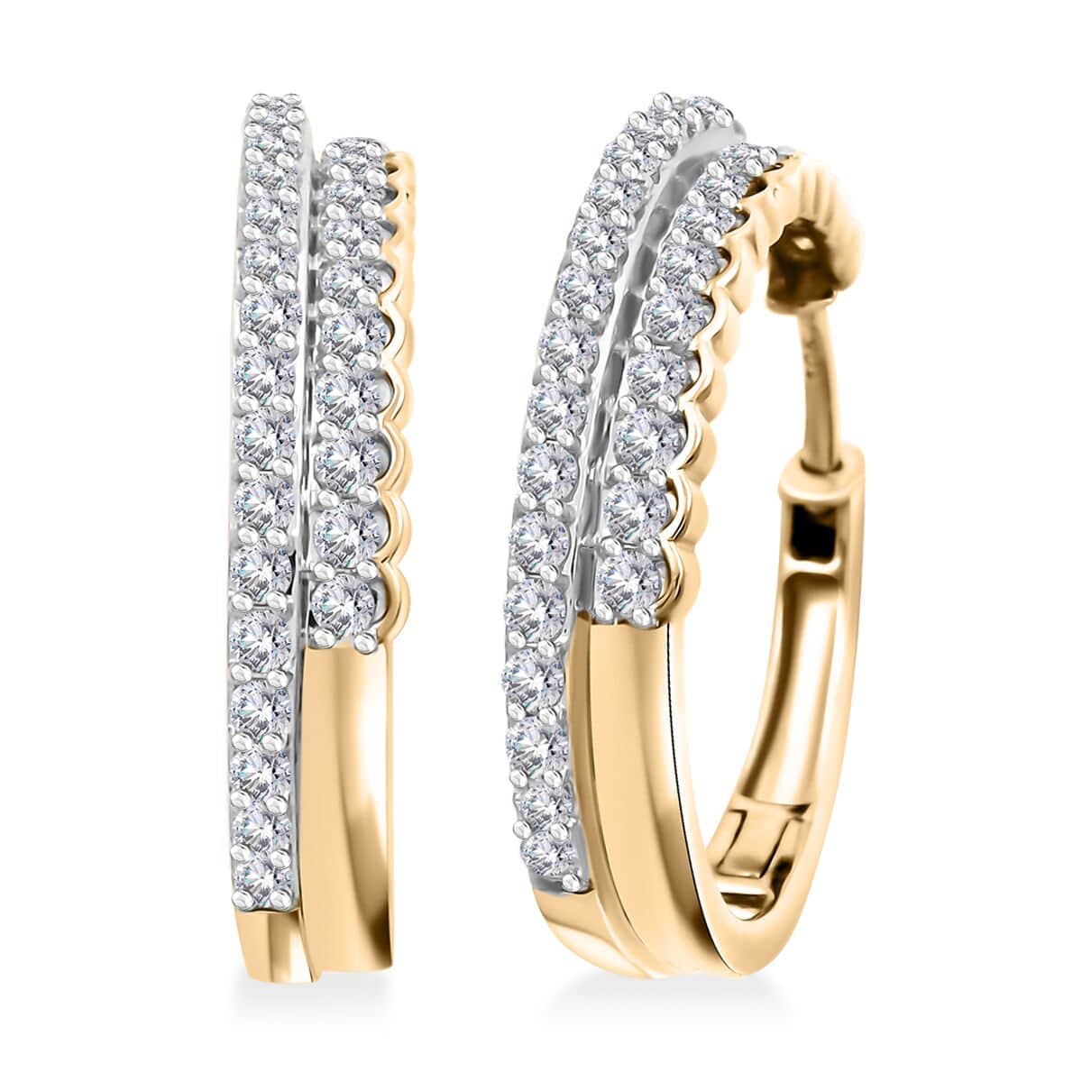 10K Yellow Gold Diamond (I2-I3) Hoop Earrings (4.79 g) 1.50 ctw image number 0