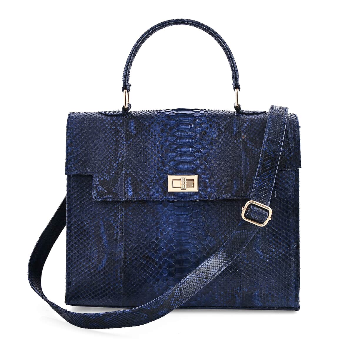 Doorbuster The Grand Pelle Navy Color 100% Genuine Python Leather Tote Bag image number 0