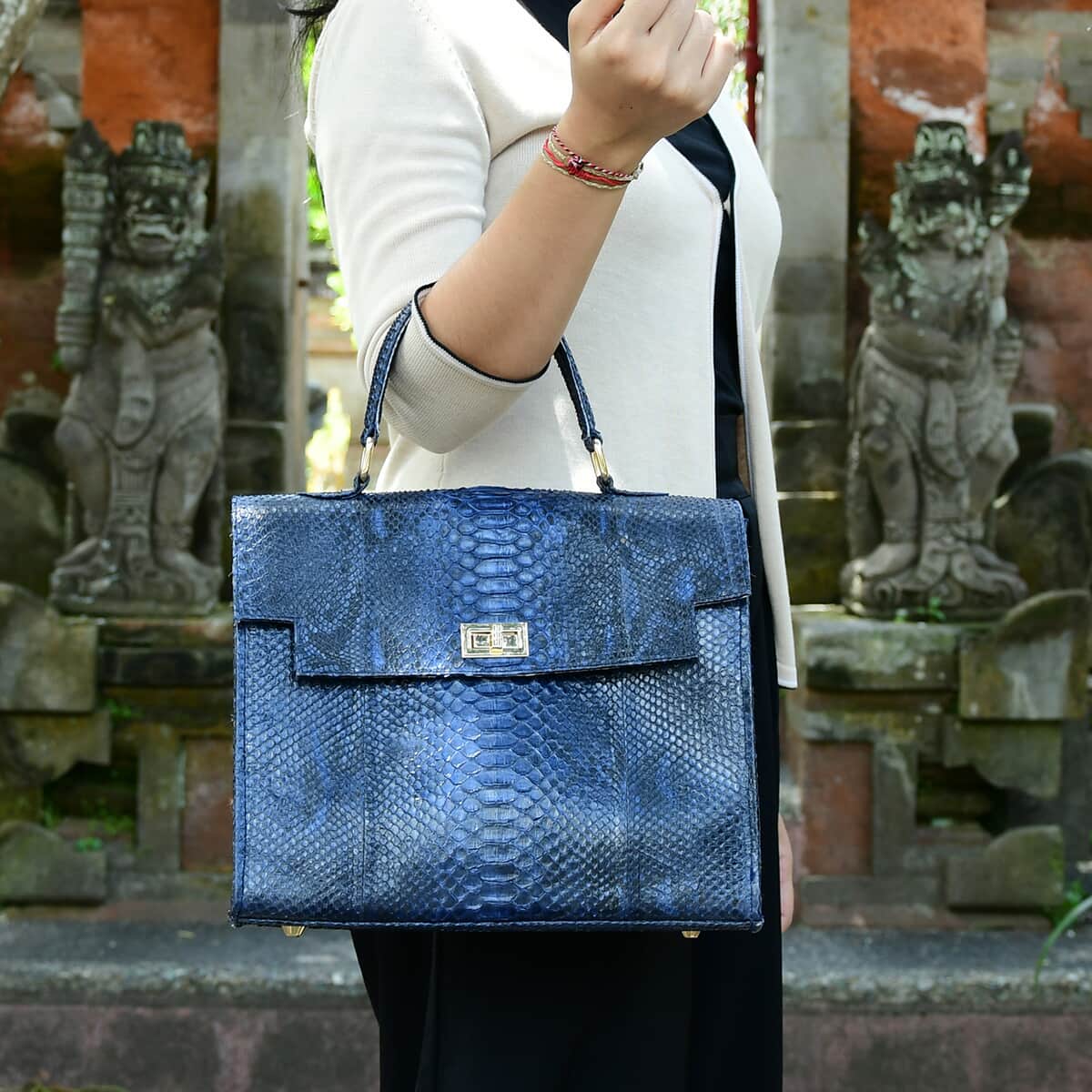 Doorbuster The Grand Pelle Navy Color 100% Genuine Python Leather Tote Bag image number 1