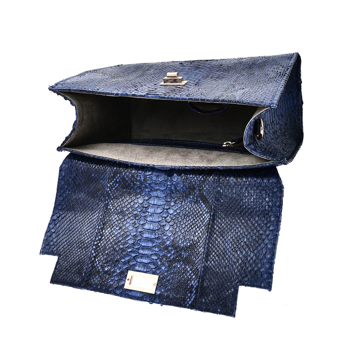 Doorbuster The Grand Pelle Navy Color 100% Genuine Python Leather Tote Bag image number 4