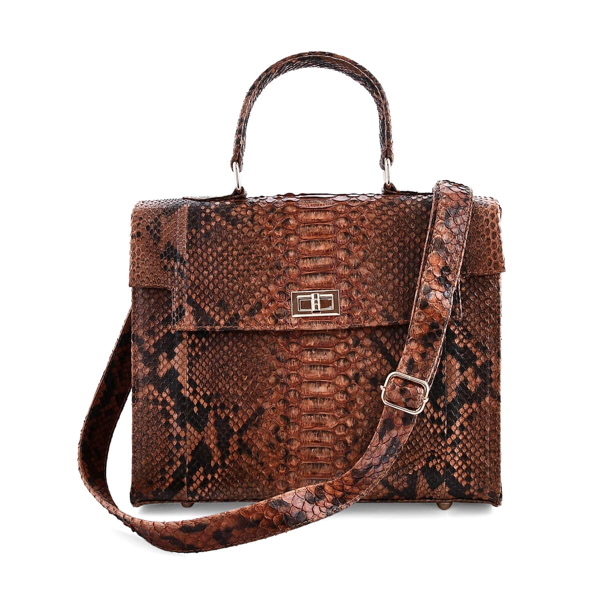 The Grand Pelle Brown Color 100% Genuine Python Leather Tote Bag image number 0