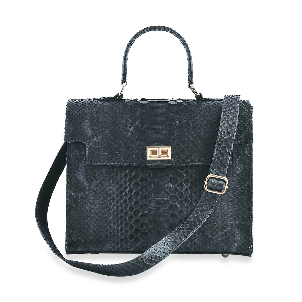 The Grand Pelle Black Color 100% Genuine Python Leather Tote Bag image number 0