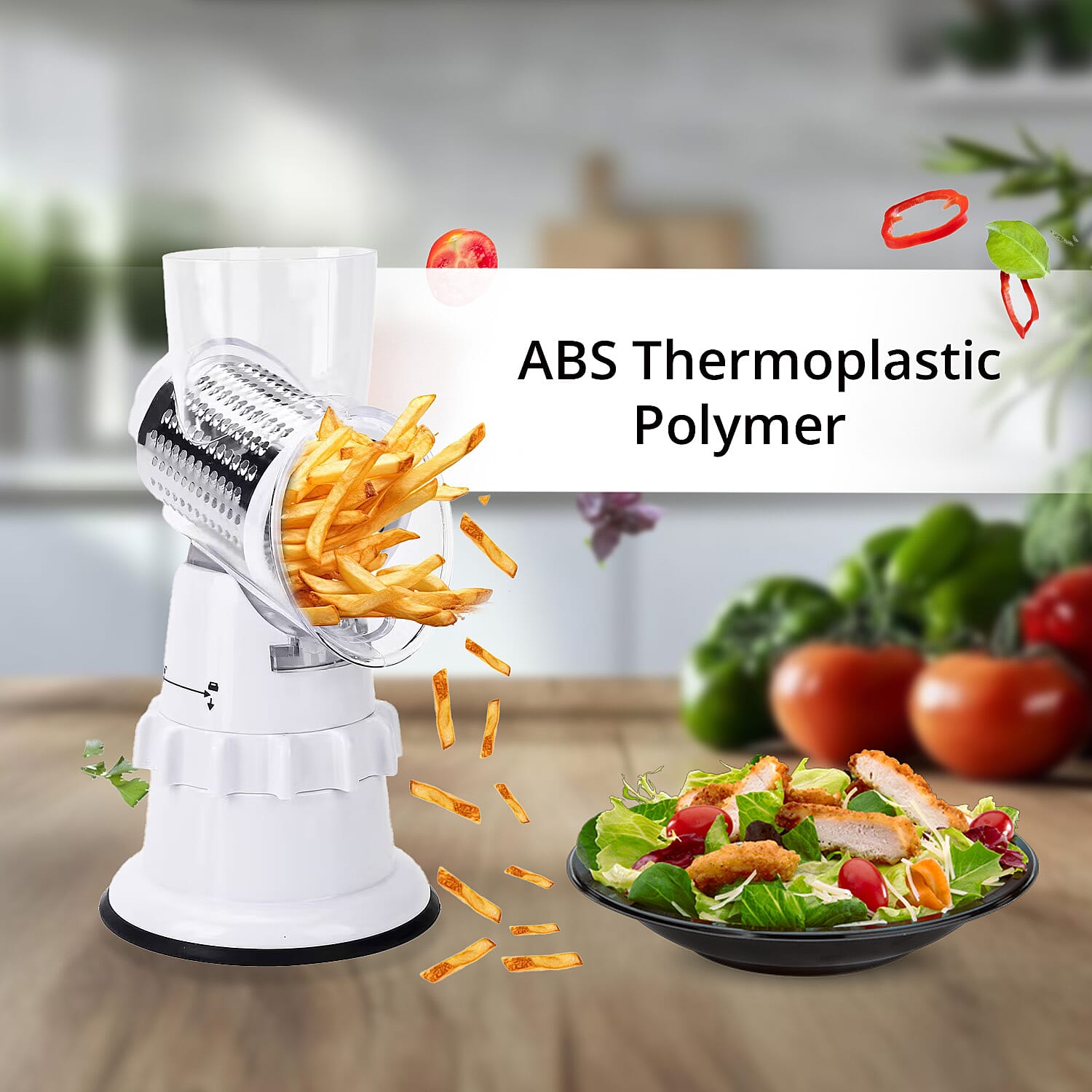 3-in-1 Safe and Convenient Vegetable Chopper with 3 Drum Blades - White