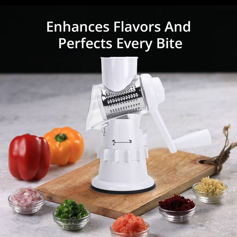 3-in-1 Safe and Convenient Vegetable Chopper with 3 Drum Blades - White