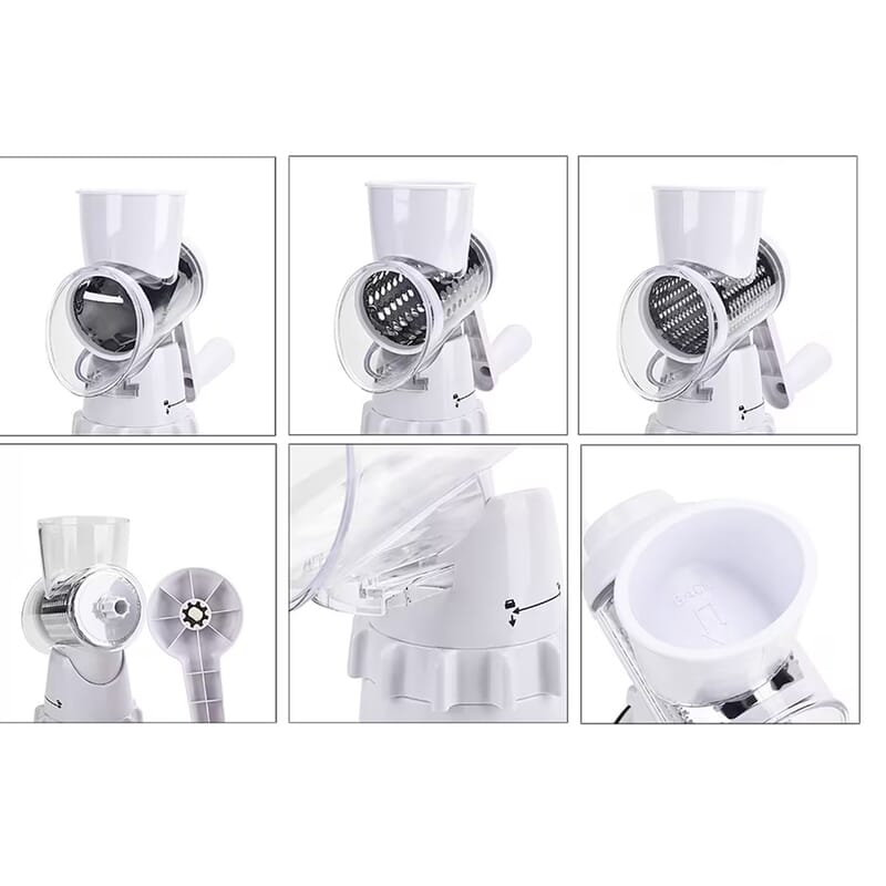 3-in-1 Safe and Convenient Vegetable Chopper with 3 Drum Blades - White