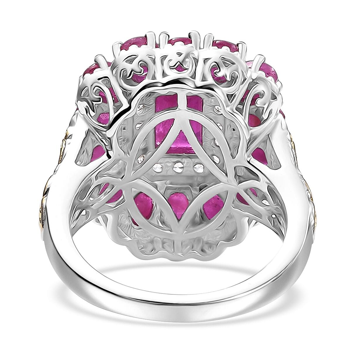 D'Joy Premium Royal Ruby and White Zircon 5.10 ctw Floret Ring in 18K Vermeil YG and Rhodium Over Sterling Silver (Size 10.0) image number 4