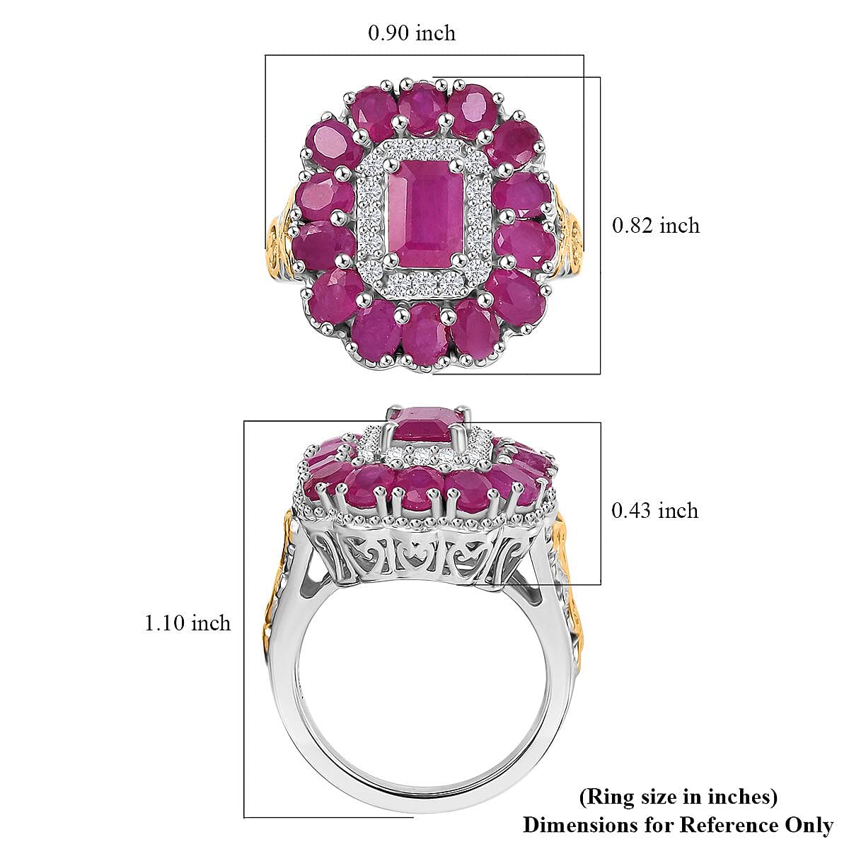 D'Joy Premium Royal Ruby and White Zircon 5.10 ctw Floret Ring in 18K Vermeil YG and Rhodium Over Sterling Silver (Size 10.0) image number 5