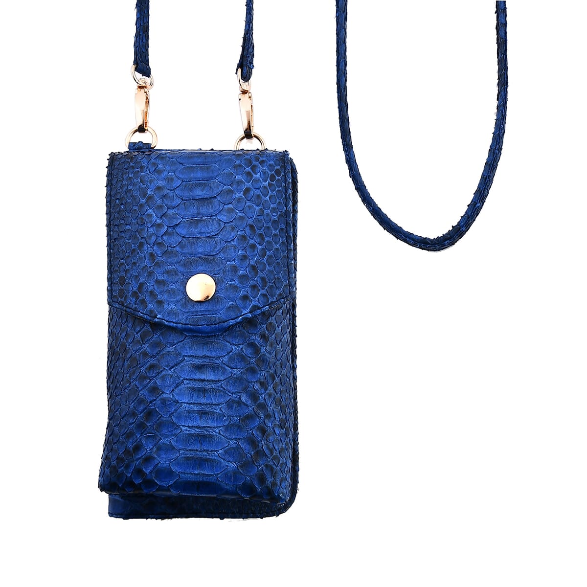 The Grand Pelle Handcrafted Genuine Python Leather Navy Color Crossbody Wallet image number 0