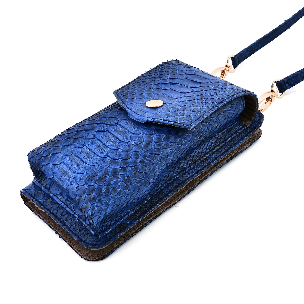 The Grand Pelle Handcrafted Genuine Python Leather Navy Color Crossbody Wallet image number 4