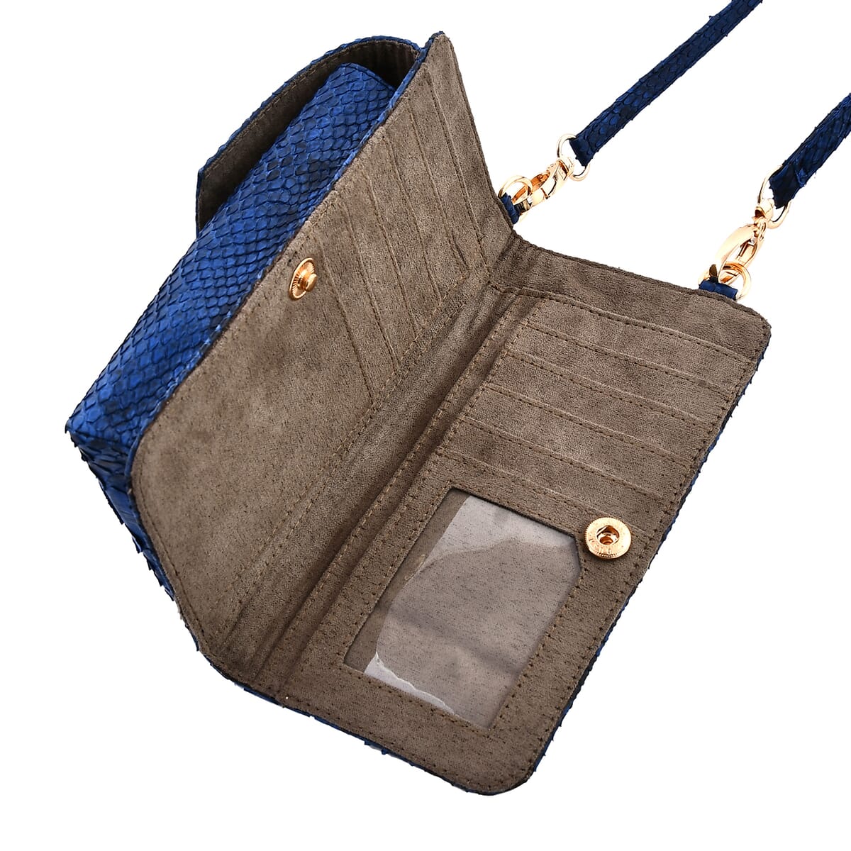 The Grand Pelle Handcrafted Genuine Python Leather Navy Color Crossbody Wallet image number 5