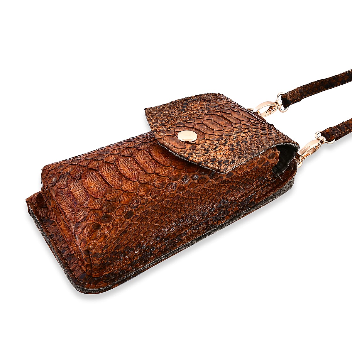 The Grand Pelle Handcrafted Genuine Python Leather Brown Color Crossbody Wallet image number 4