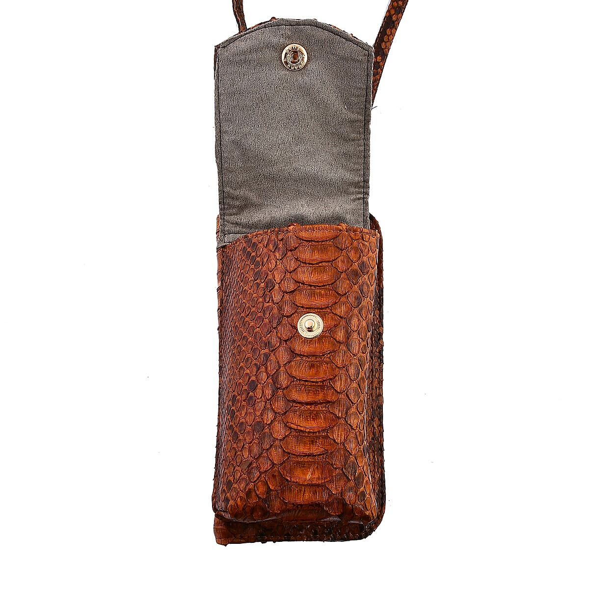 The Grand Pelle Handcrafted Genuine Python Leather Brown Color Crossbody Wallet image number 6